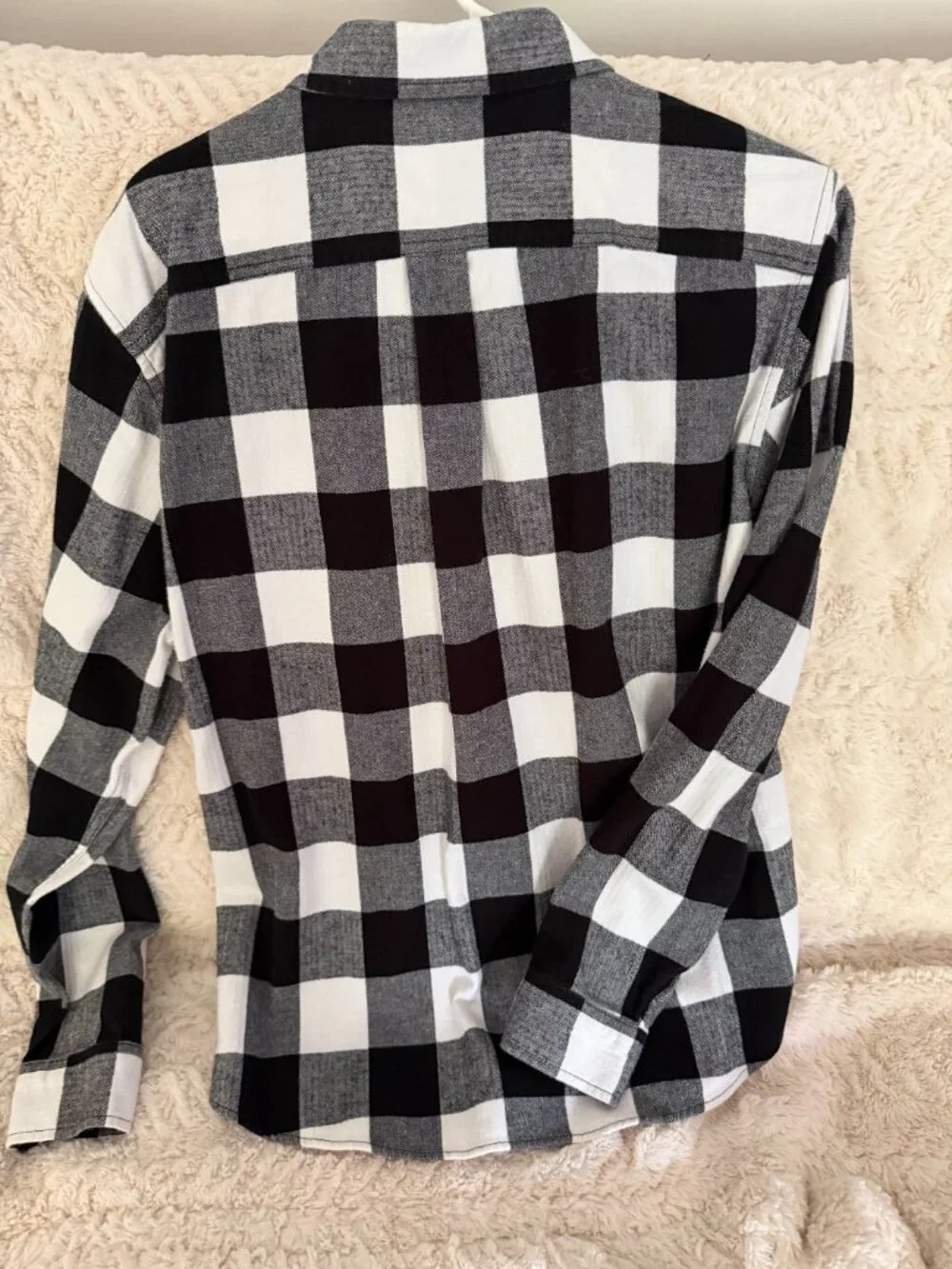 Eddie Bauer Men's Black and White Plaid Flannel Shirt